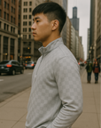 RF Wear Men's Quarter Zip Checkered Top - Grey - Model Side View