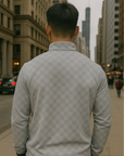 RF Wear Men's Quarter Zip Checkered Top - Grey - Model Back View