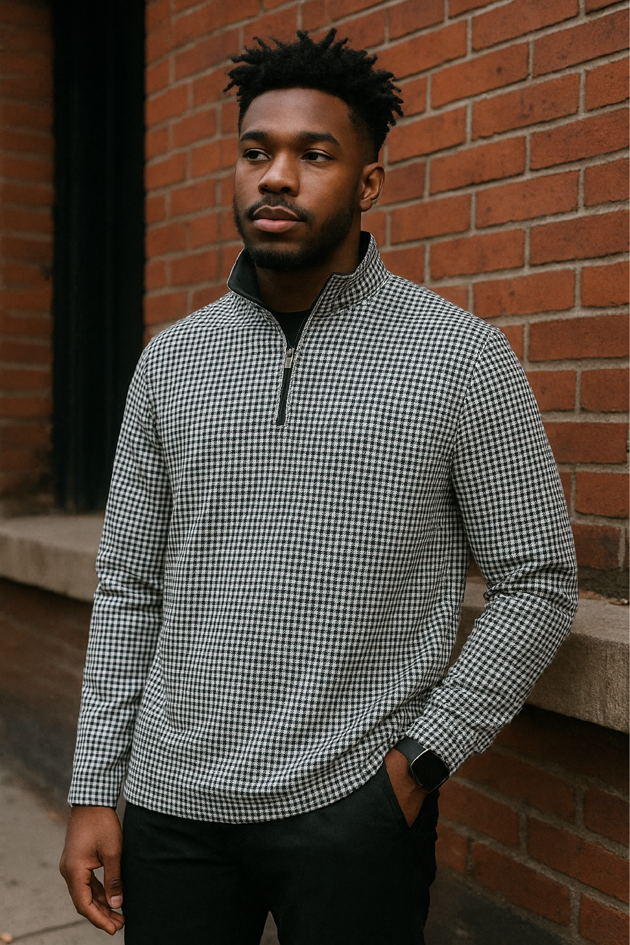 RF-Wear Quarter Zip Houndstooth Top - Black/White – RFwear