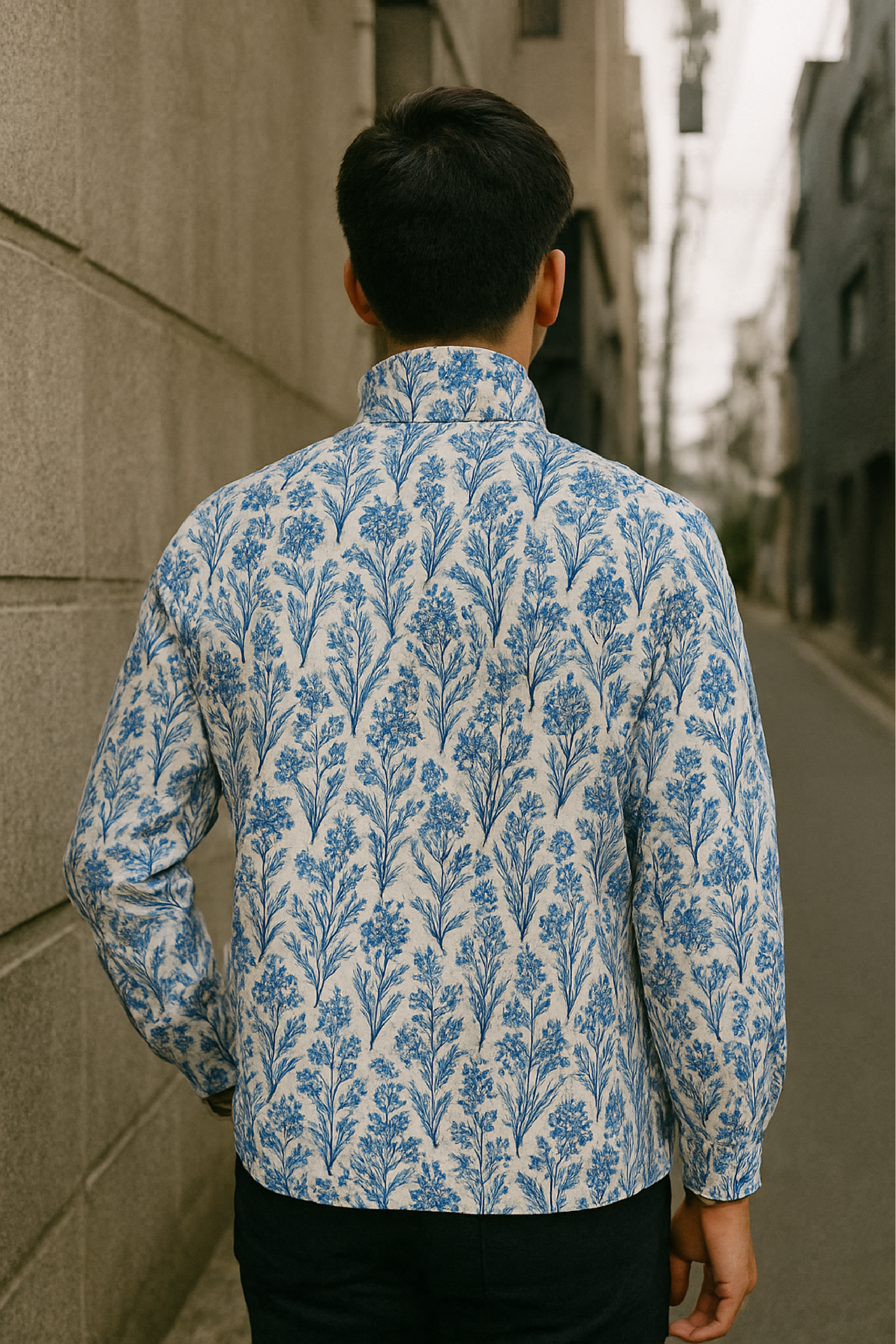 RF Wear Men's Quarter Zip Porcelain Top  - Blue/White - Model Back View