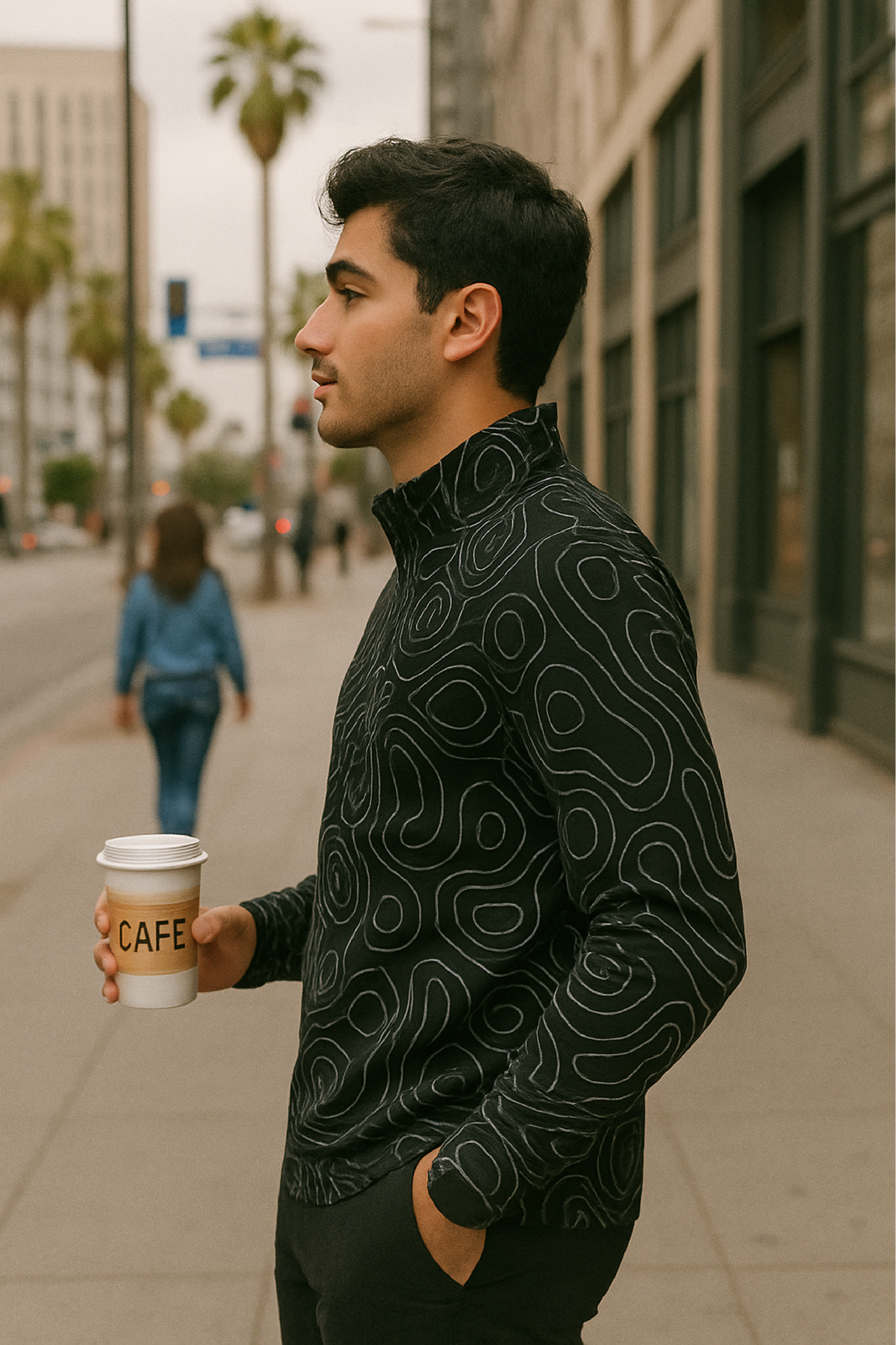 RF Wear Men's Quarter Zip Topography Top - Black/White - Model Side View