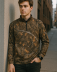 RF Wear Men's Quarter Zip Tree Camo Top - Brown - Model Front View
