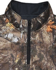 Close-up of zipper on RF-Wear Men's Quarter Zip Tree Camo Top in Brown