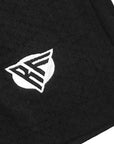 Close up of RF-Wear Men's Reaper Shorts in Black with RF logo