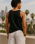 RF Wear Men's Snakeskin Shorts - Cream/Grey - Model Back View