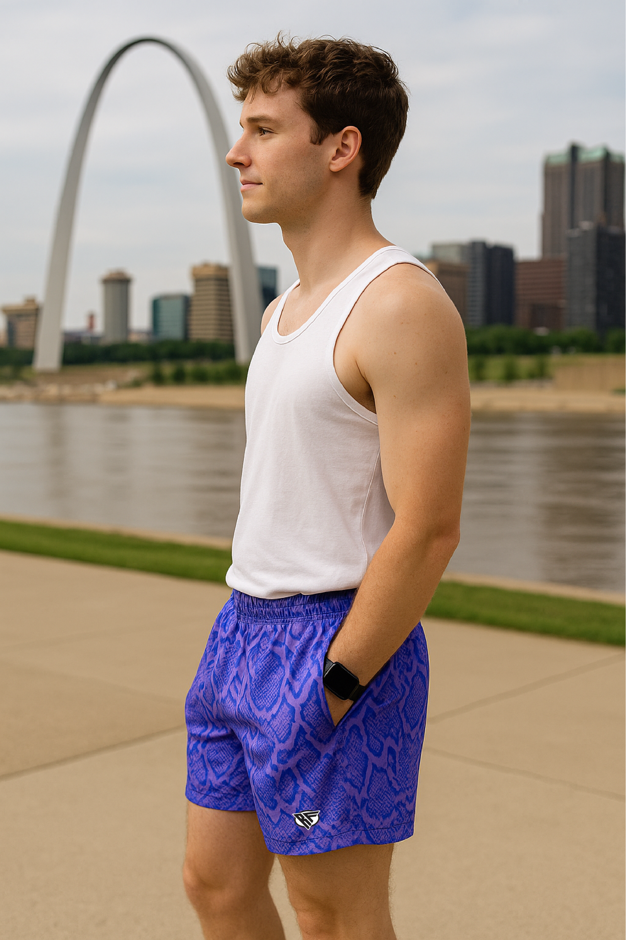 RF Wear Men's Snakeskin Shorts - Purple - Model Side View