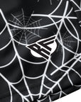 Close-up of RF-Wear men's spider Web shorts in Black with RF logo