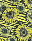 Close-up of RF-Wear Men's Split Sunflower Shorts in Black/Yellow