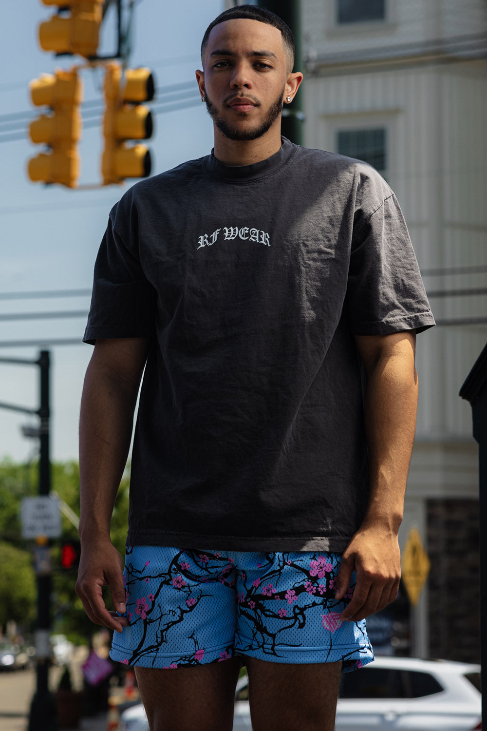 RF Wear Men's Mesh Blossom Shorts - Sky-Blue/Pink