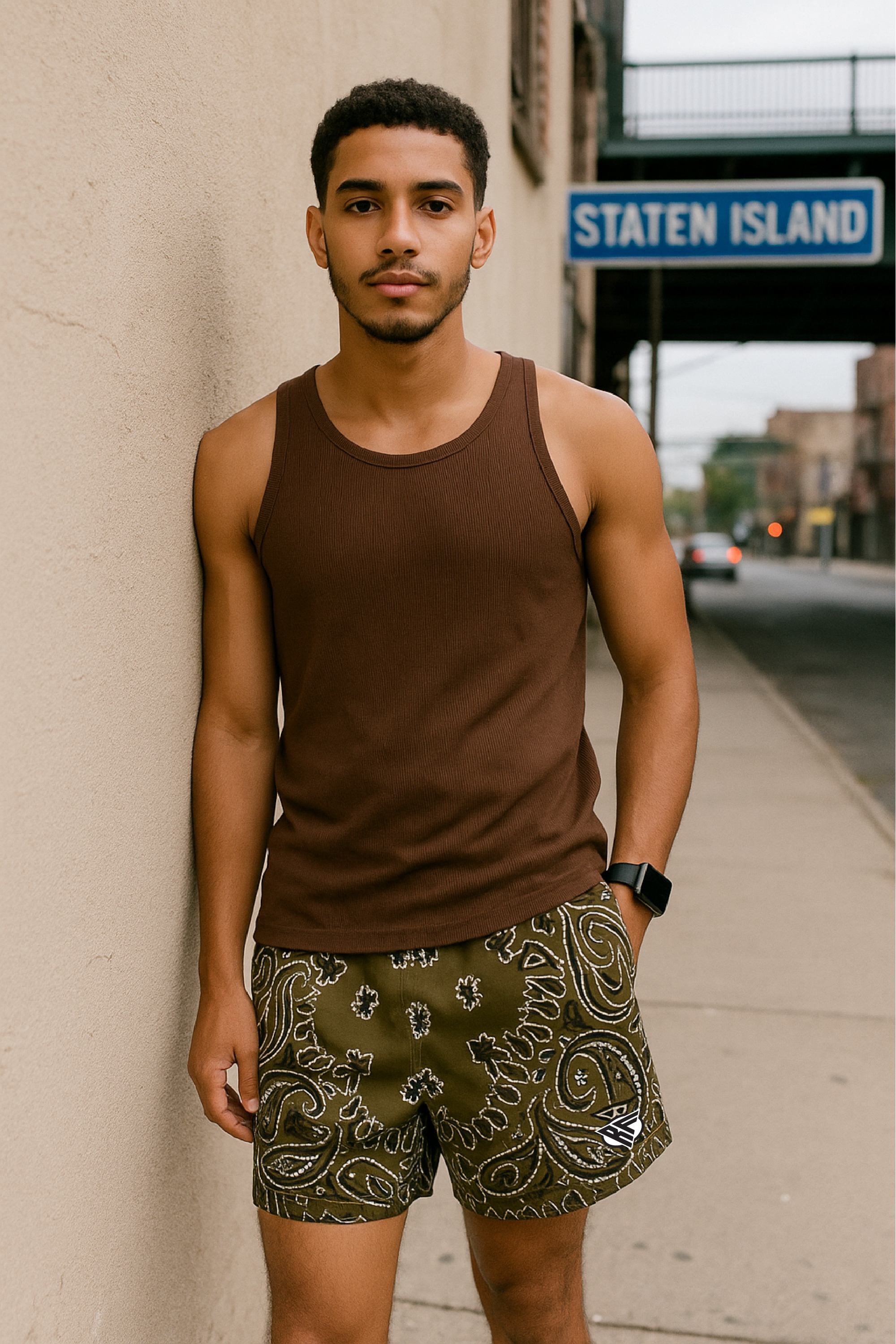RF Wear Men's Mesh Bandana Shorts - Brown - Model Front View