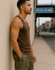 RF Wear Men's Mesh Bandana Shorts - Brown - Model Side View