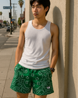 RF Wear Men's Mesh Bandana Shorts - Green - Model Front View