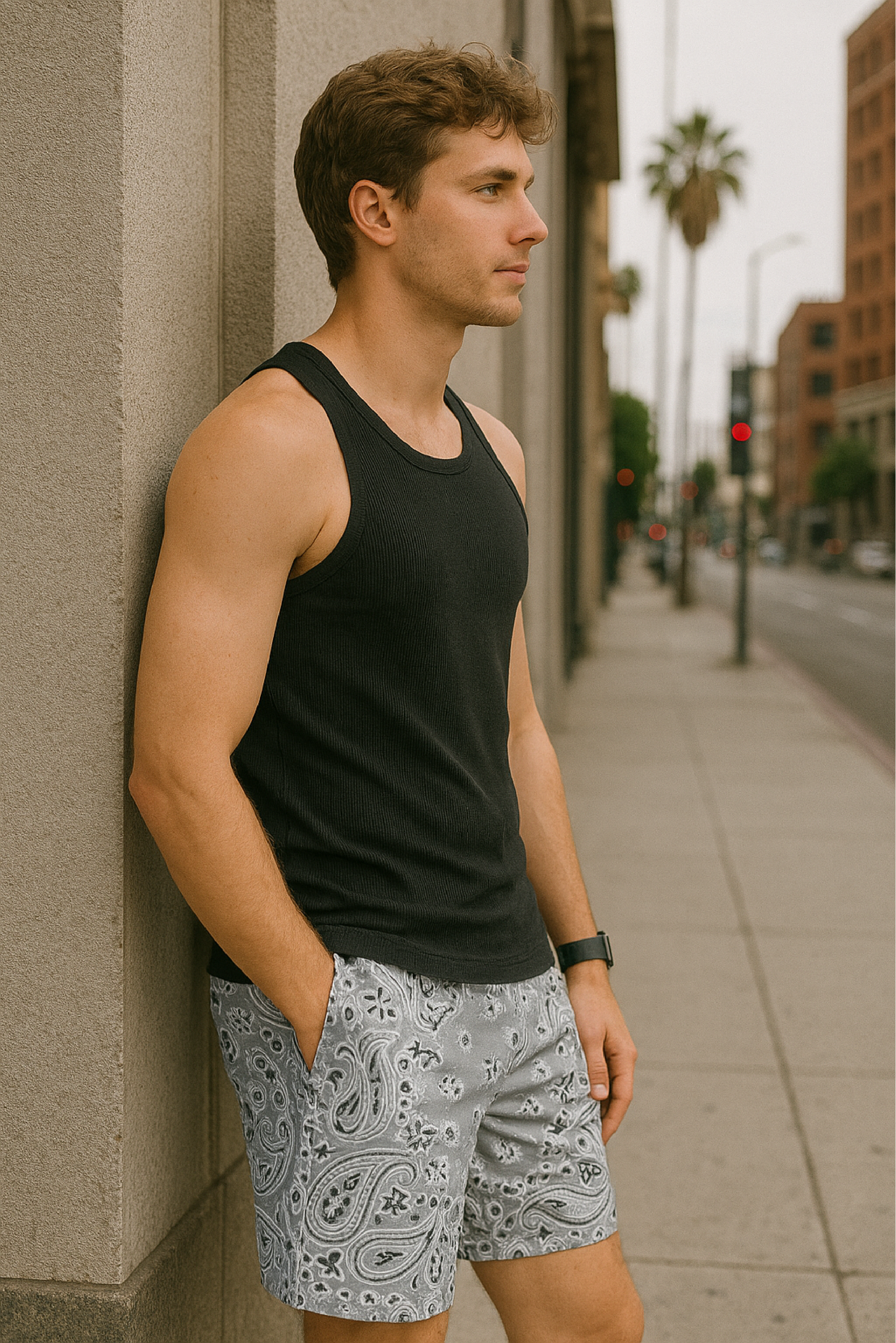 RF Wear Men's Mesh Bandana Shorts - Grey - Model Side View