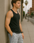 RF Wear Men's Mesh Bandana Shorts - Grey - Model Side View