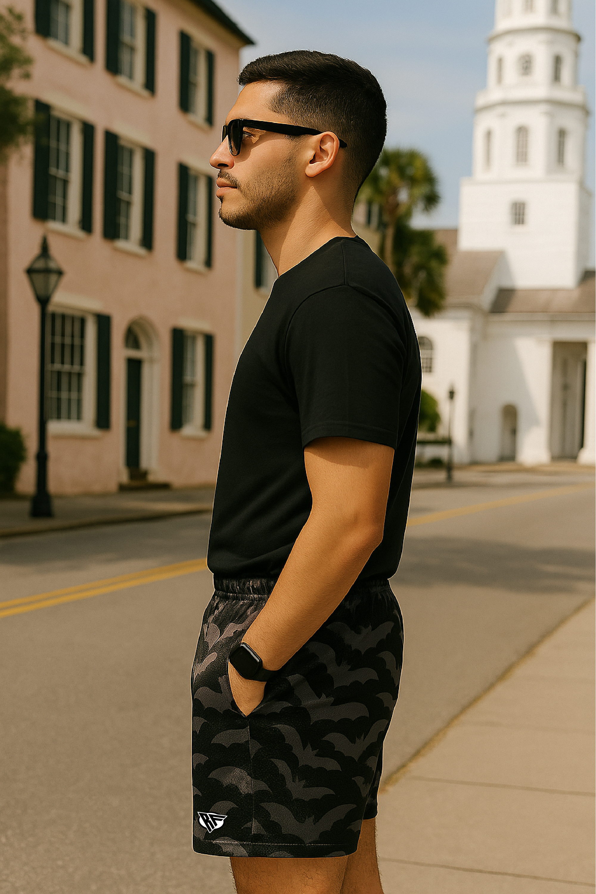 RF Wear Men's Mesh Bats Shorts-  Black/Grey - Model Side View
