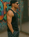 RF Wear Men's Mesh Chain Link Shorts - Black/Grey - Model Side View