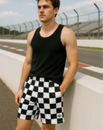 RF Wear Men's Mesh Checkered Shorts - Black/White - Model Front View