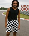 RF Wear Men's Mesh Checkered Shorts - Black/White - Model Front View