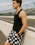 RF Wear Men's Mesh Checkered Shorts - Black/White - Model Side View