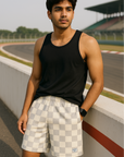 RF Wear Men's Mesh Checkered Shorts - Grey/Cream - Model Front View