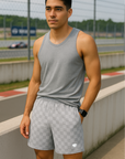 RF Wear Men's Mesh Checkered Shorts - Grey/Light Grey - Model Front View