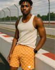 RF Wear Men's Mesh Checkered Shorts - Peach - Model Front View