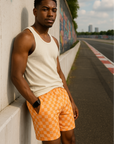 RF Wear Men's Mesh Checkered Shorts - Peach - Model Side View