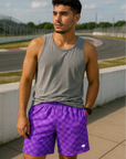 RF Wear Men's Mesh Checkered Shorts - Purple/Light-Purple - Model Front View