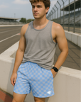 RF Wear Men's Mesh Checkered Shorts - Sky Blue - Model Front View
