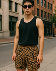 RF Wear Men's Mesh Animal Print Shorts - Cheetah - Brown - Model Front View