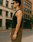 RF Wear Men's Mesh Animal Print Shorts - Cheetah - Brown - Model Side View