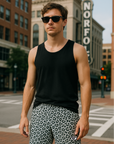 RF Wear Men's Mesh Animal Print Shorts - Cheetah - White - Model Front View