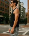 RF Wear Men's Mesh Animal Print Shorts - Cheetah - White - Model Side View
