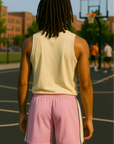 RF Wear Men's Mesh Cream Stripe V-Cut Shorts - Pink - Model Back View