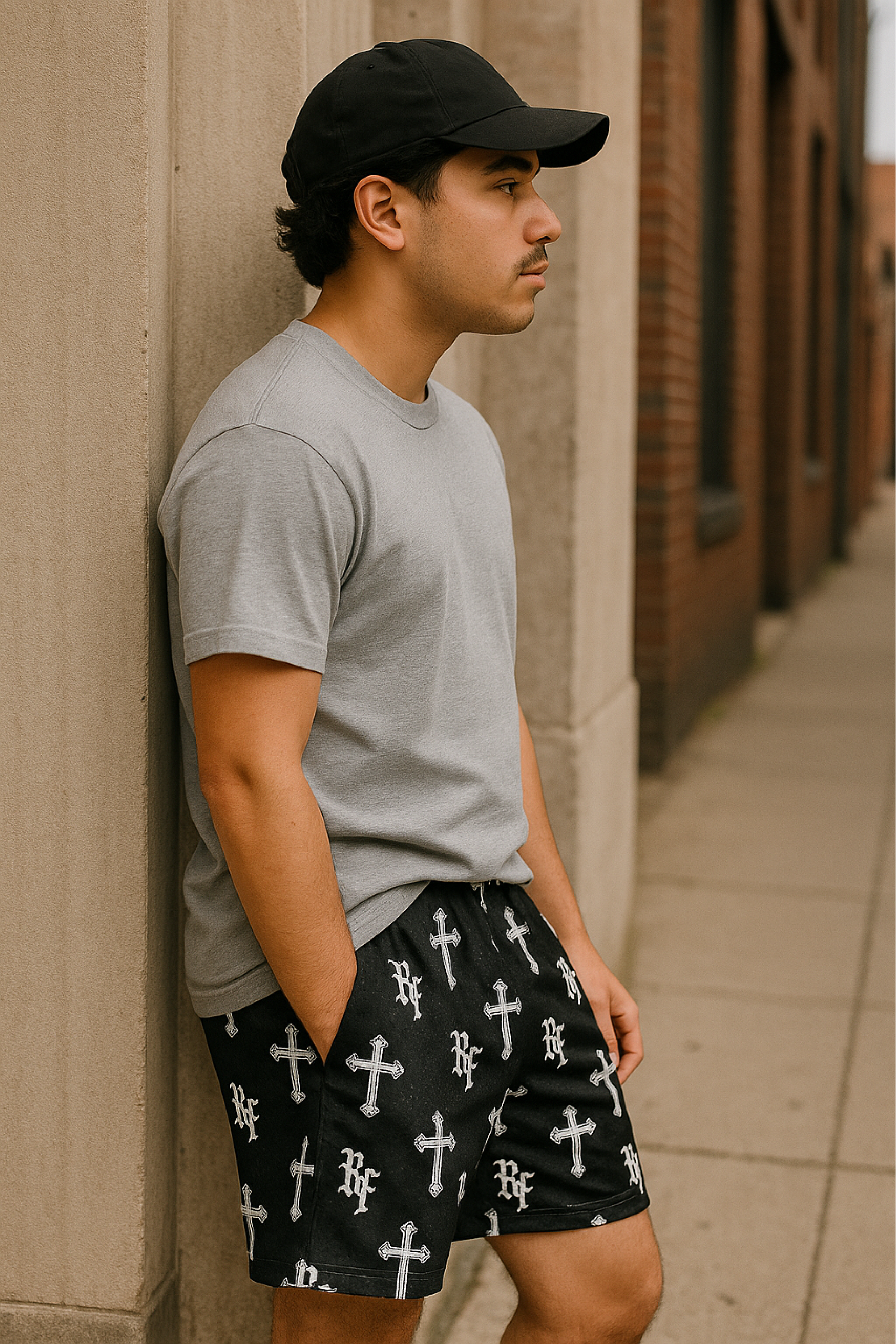 RF Wear Mesh Cross Shorts - Black - Model Side View