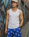 RF Wear Mesh Cross Shorts - Blue - Model Front View