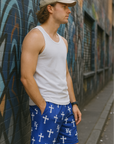 RF Wear Mesh Cross Shorts - Blue - Model Side View