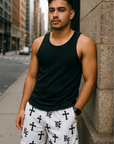 RF Wear Mesh Crosses Shorts - White/Black - Front