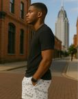 RF Wear Men's Mesh Desert Camo Shorts - White - Model Side View