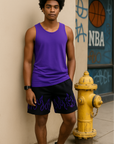 RF Wear Men's Mesh Fire Shorts - Black/Purple - Model Front View