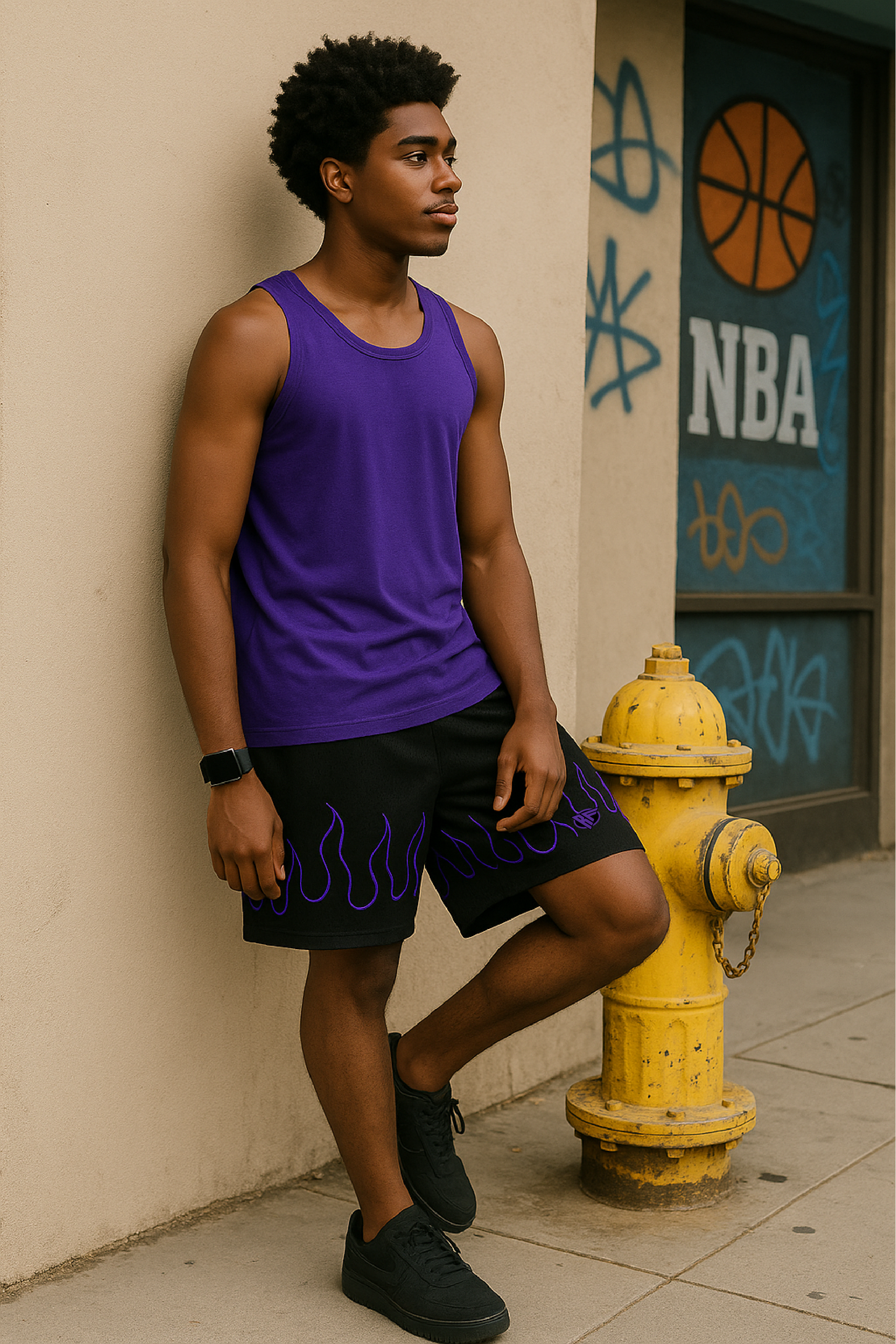 RF Wear Men's Mesh Fire Shorts - Black/Purple - Model Side View