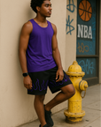 RF Wear Men's Mesh Fire Shorts - Black/Purple - Model Side View