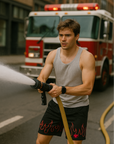 RF Wear Men's Mesh Fire Shorts - Black/Red - Model Front View