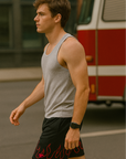 RF Wear Men's Mesh Fire Shorts - Black/Red - Model Side View