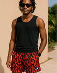 RF Wear Men's Mesh Flame Shorts - Black/Red - Model Front View