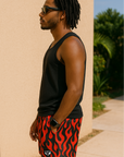 RF Wear Men's Mesh Flame Shorts - Black/Red - Model Side View