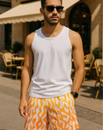 RF Wear Men's Mesh Flame Shorts - White/Orange - Model Front View