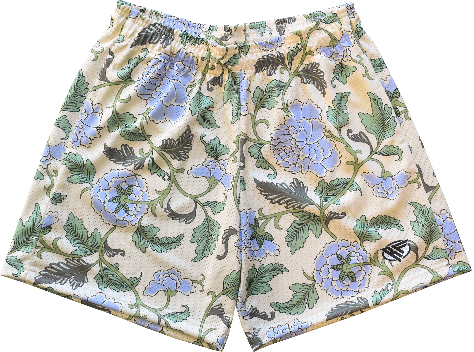RF Men's Mesh Floral Carnation Shorts - Cream/Blue