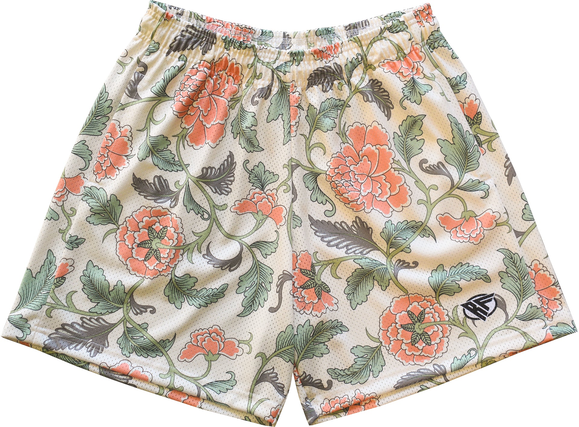 RF Men's Mesh Floral Carnation Shorts - Cream/Peach