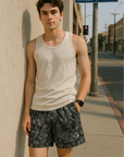 RF Wear Men's Mesh Floral Porcelain Shorts - Black/Grey - Model Front View